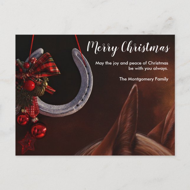 Cartes Pour Fêtes Annuelles Noël équestre pendre en fer à cheval Photo (Devant)