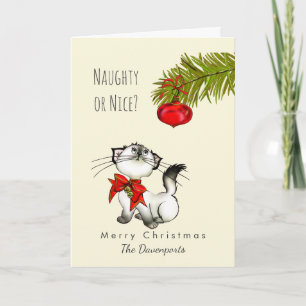 Cartes Pour Fêtes Annuelles Noël espiègle vilain ou Nice de chat de Kitty