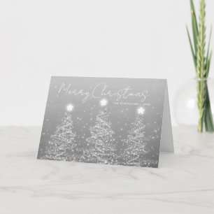Cartes Pour Fêtes Annuelles Noël familial Sparkly Xmas Arbres Argent
