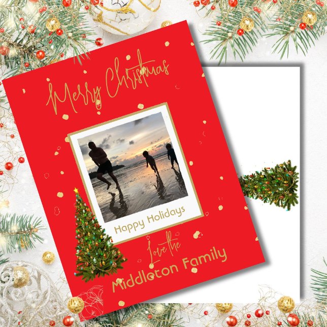 Cartes Pour Fêtes Annuelles Noël Famille Or Arbre Rouge (Créateur téléchargé)