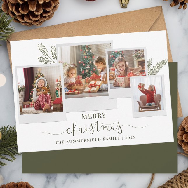 Cartes Pour Fêtes Annuelles Noël Famille Photo Collage Script Moderne (Christmas Multi Photo Collage Script Typography Family Greetings)