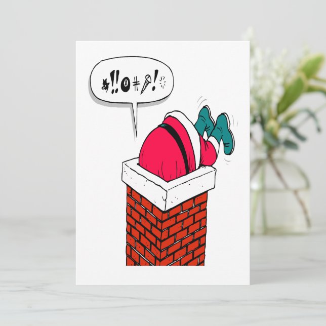 Cartes Pour Fêtes Annuelles Noël Fantaisiste Drôle Santa s'est Retrouvé Coincé (Debout devant)