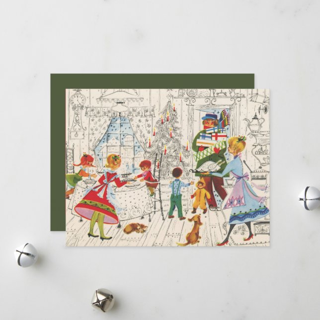 Cartes Pour Fêtes Annuelles Noël festif rétro (Devant/Arrière en situation)