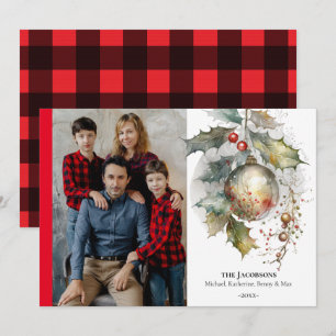 Cartes Pour Fêtes Annuelles Noël Festif Rouge or Holly Ornament