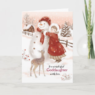 Cartes Pour Fêtes Annuelles Noël, filleule, cerfs communs, fille et bonhomme