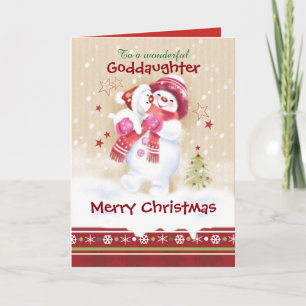 Cartes Pour Fêtes Annuelles Noël, filleule. Le bonhomme de neige étreint le