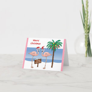 Cartes Pour Fêtes Annuelles Noël Flamants roses amusants à South Pôle Beach