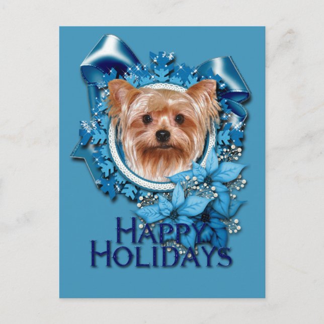 Cartes Pour Fêtes Annuelles Noël - Flammes de neige bleues - Yorkshire Terrier (Devant)