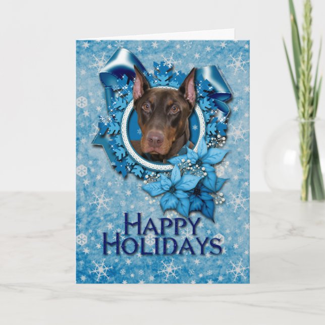 Cartes Pour Fêtes Annuelles Noël - Flocon de neige bleu - Doberman - Rocky (Devant)