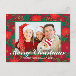 Cartes Pour Fêtes Annuelles Noël Floral Rouge Poinsettia Photo de famille
