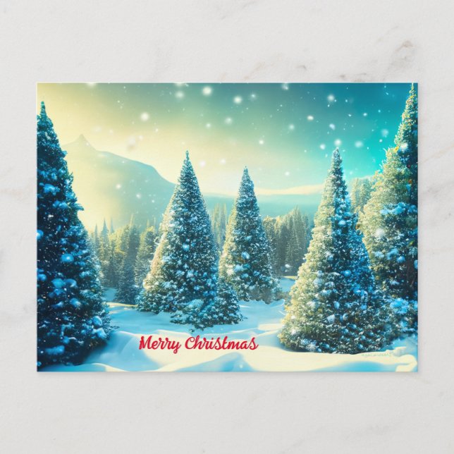 Cartes Pour Fêtes Annuelles Noël Forêt de pins neigeux hiver Wonderland (Devant)