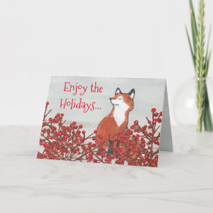 Cartes Pour Fêtes Annuelles Noël Fox Red Berries Vacances hivernales drôle