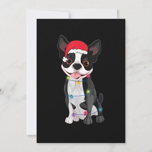 Cartes Pour Fêtes Annuelles Noël Funky Boston Terrier Lover Santa Hat Lig (Devant)