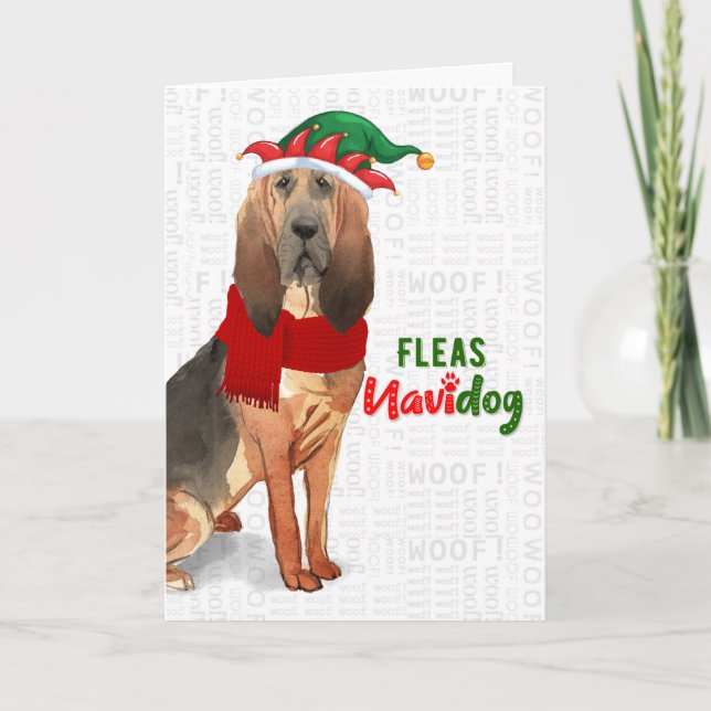 Cartes Pour Fêtes Annuelles Noël Funny Bloodhound Fleas NaviDOG (Devant)