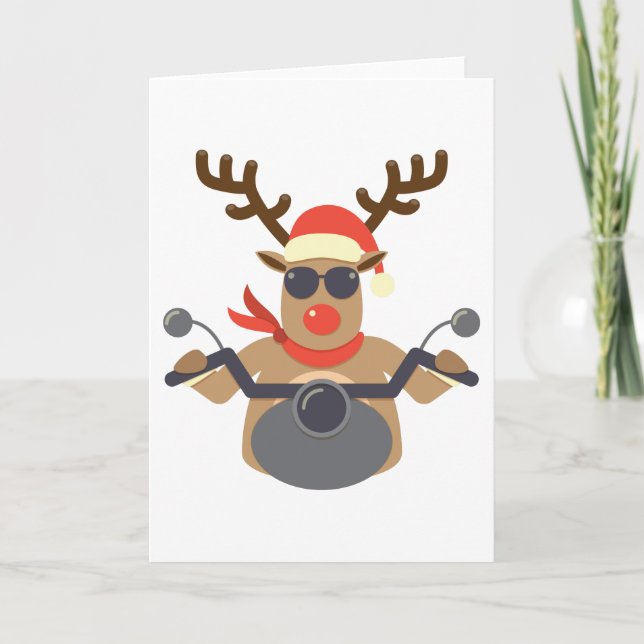 Cartes Pour Fêtes Annuelles Noël Funny Rudolf Moto (Devant)
