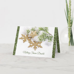 Cartes Pour Fêtes Annuelles Noël gaélique irlandais, flocons d'or, épinette