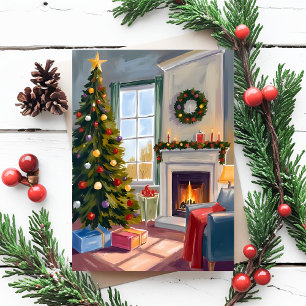 Cartes Pour Fêtes Annuelles Noël gai et joyeux   Cheminée Arbre Joyeux