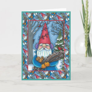 CARTES POUR FÊTES ANNUELLES NOËL GNOME, SQUIRREL, WOODPECKER & CARDINAL