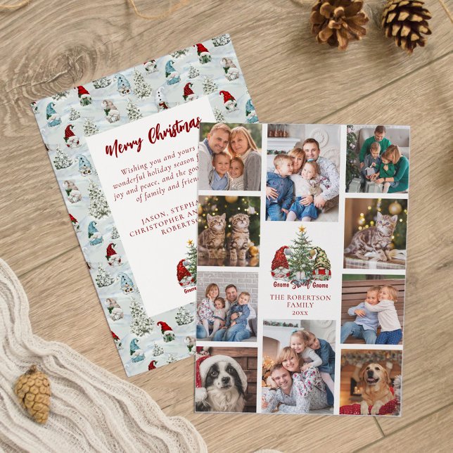 Cartes Pour Fêtes Annuelles Noël Gnomes Famille 10 Photo Collage (Créateur téléchargé)