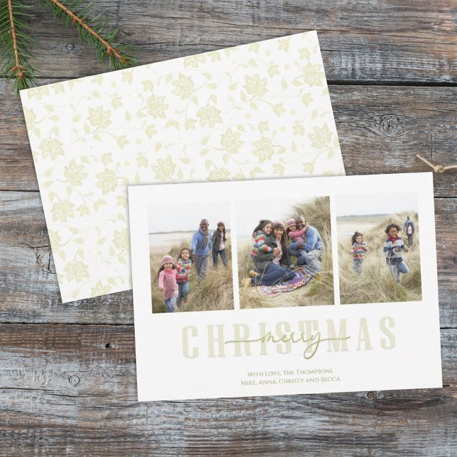 Cartes Pour Fêtes Annuelles Noël Gold Elegant Floral Holiday 3 Photo (Créateur téléchargé)