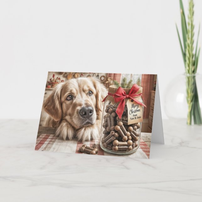 Cartes Pour Fêtes Annuelles Noel Golden Retriever avec des cures de chien (Devant)