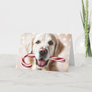 Cartes Pour Fêtes Annuelles Noël Golden Retriever avec un Sucre de canne
