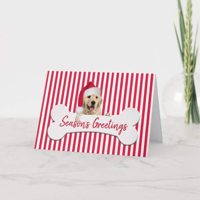 Cartes Pour Fêtes Annuelles Noel Golden Retriever sur le chien os (Devant)