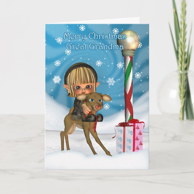 Cartes Pour Fêtes Annuelles Noël Grand grand grand-mère Elf Reindeer, Rudolf,  (Devant)