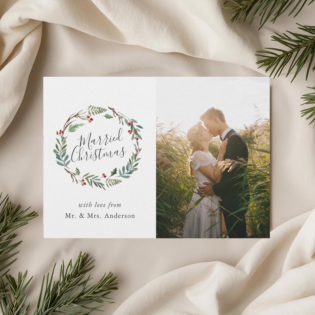 Cartes Pour Fêtes Annuelles Noël hiver Berries Wreath Mariné Noël (Créateur téléchargé)