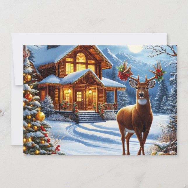 Cartes Pour Fêtes Annuelles Noël/Hiver Deer Lodge (Devant)