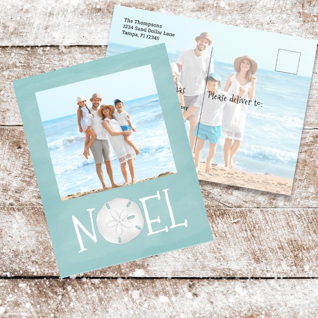 Cartes Pour Fêtes Annuelles Noël Holiday Noel Photo Simple Beach Budget (Holiday Christmas Noel Sand Dollar Beach Typography Postcard.)