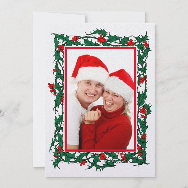 Cartes Pour Fêtes Annuelles Noël Holly avec Berries photo frontière (Devant)