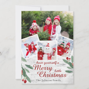 Cartes Pour Fêtes Annuelles Noël Holly Berry Birch Bark 4 PHOTO Salutation