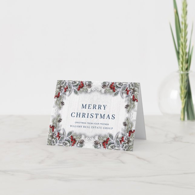 Cartes Pour Fêtes Annuelles Noël Holly Berry Entreprise Salutation rustique (Devant)