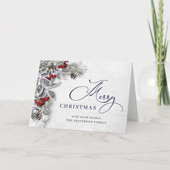 Cartes Pour Fêtes Annuelles Noël Holly Berry Pine Salutation rustique (Devant)