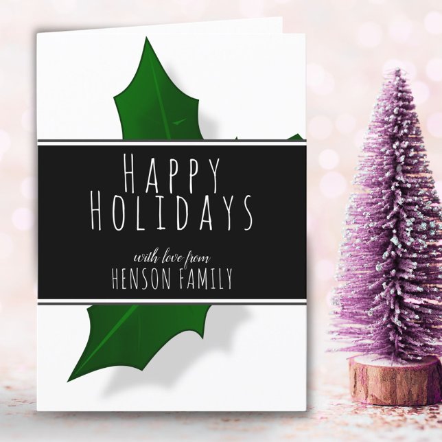 Cartes Pour Fêtes Annuelles Noël Holly Berry Tree moderne noir et blanc (Créateur téléchargé)