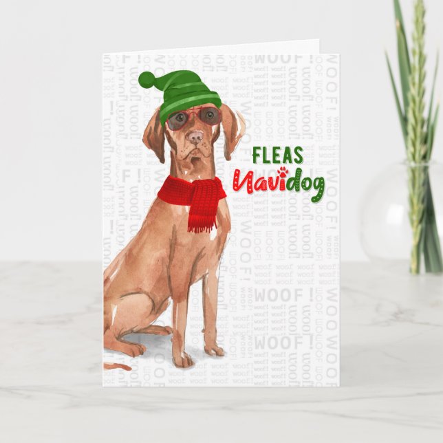 Cartes Pour Fêtes Annuelles Noël Hongrois Vizsla Chien Fleas NaviDOG (Devant)