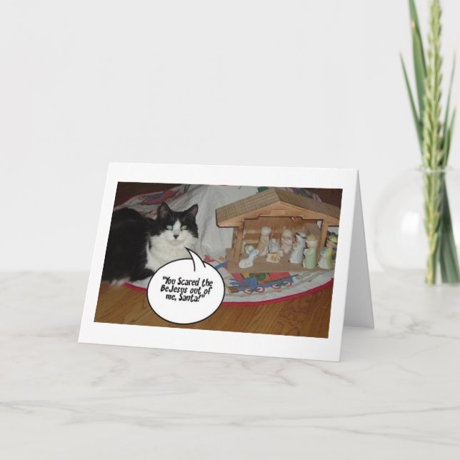Cartes Pour Fêtes Annuelles Noël Humour de chat noir et blanc (Devant)