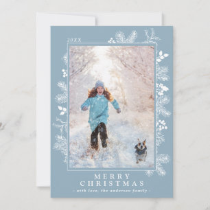 Cartes Pour Fêtes Annuelles Noël Ice Bleu et Blanc Botanique Photo