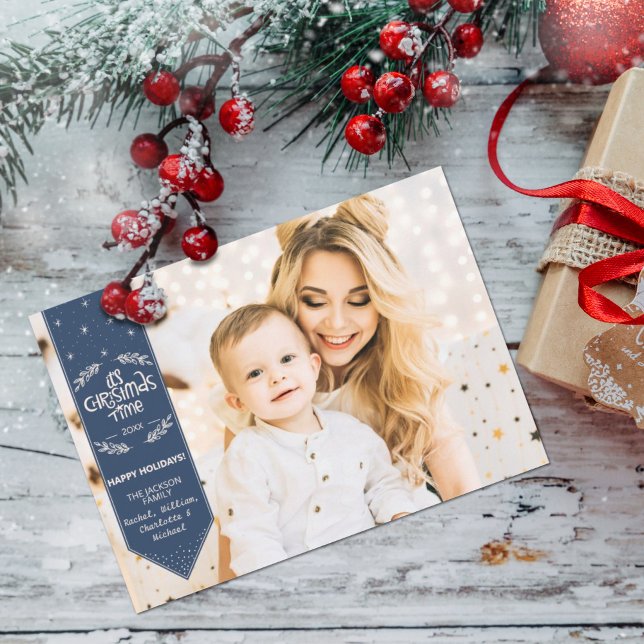 Cartes Pour Fêtes Annuelles Noël Indigo bleu happy Holidays photo (Créateur téléchargé)