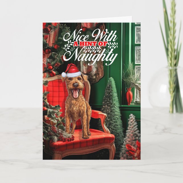 Cartes Pour Fêtes Annuelles Noël Irlandais Terrier Chien Naughty ou Nice (Devant)