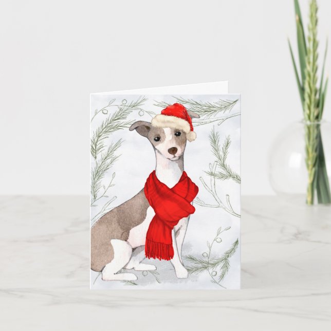 Cartes Pour Fêtes Annuelles Noël italien Greyhound et pins botaniques (Devant)