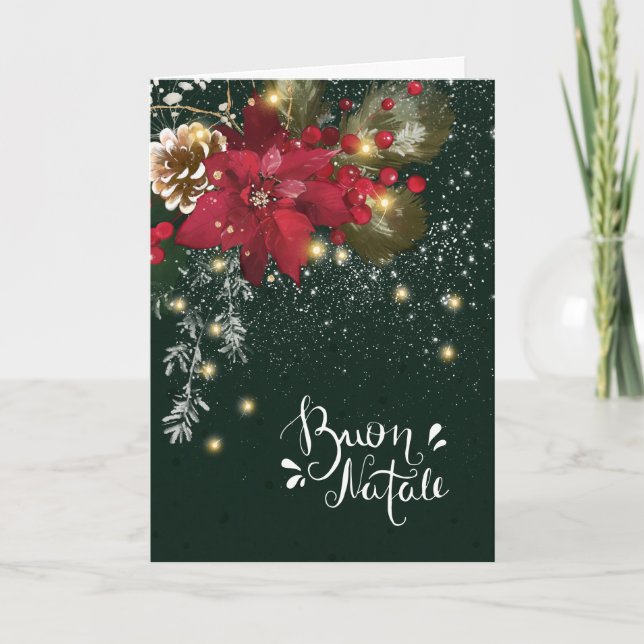 Cartes Pour Fêtes Annuelles Noël italien Poinsettia Pine Holly Garland (Devant)