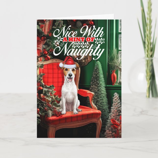 Cartes Pour Fêtes Annuelles Noël Jack Russell Terrier Dog Naughty ou Nice (Devant)