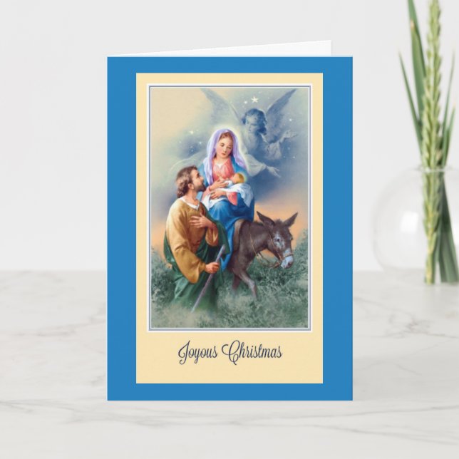 Cartes Pour Fêtes Annuelles Noël, Jésus, Marie, Joseph, Âne, Anges (Devant)