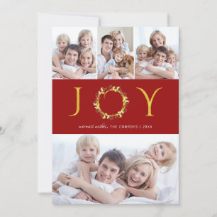 Cartes Pour Fêtes Annuelles Noël Joy 4 Photos Red Gold Faux Foil