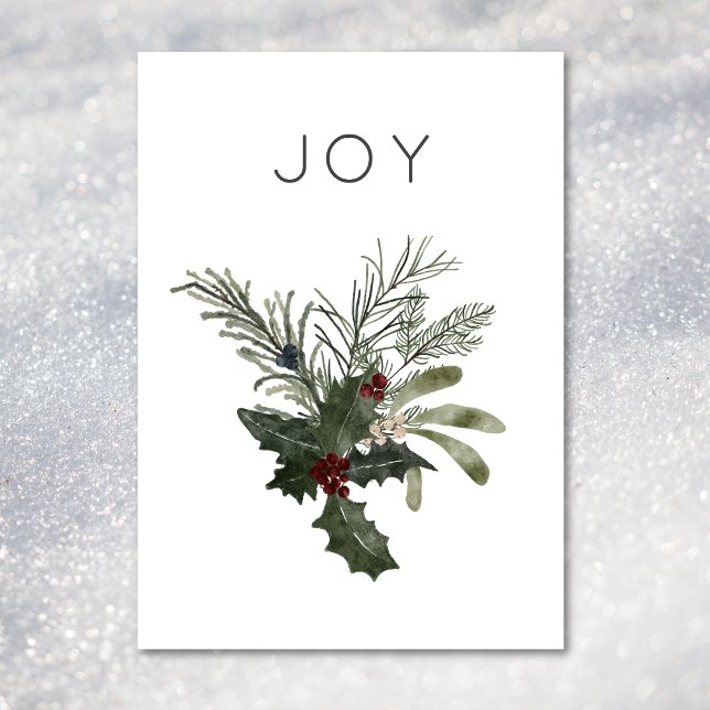 Cartes Pour Fêtes Annuelles Noël Joy Rustic Minimal Végétation Saine (Christmas Joy Rustic Minimal Holly Greenery Holiday Card)