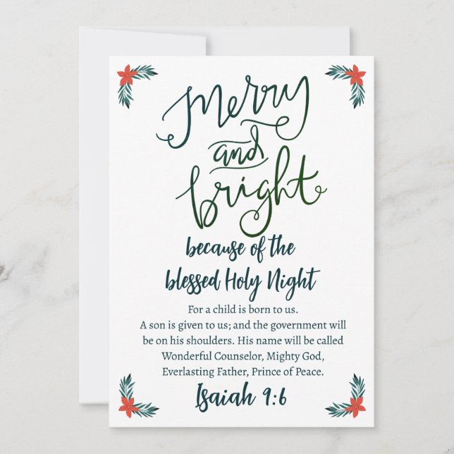 Cartes Pour Fêtes Annuelles Noël Joyeux & Bright Holy Night Vert Bleu (Devant)
