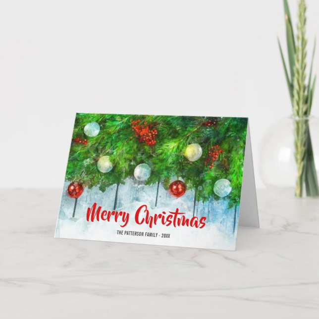 Cartes Pour Fêtes Annuelles Noël joyeux classique avec arbre à pin traditionne (Devant)