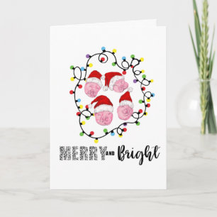 Cartes Pour Fêtes Annuelles Noël Joyeux et Porcs Roses Lumineux